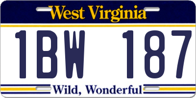 WV license plate 1BW187