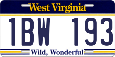 WV license plate 1BW193