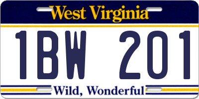 WV license plate 1BW201