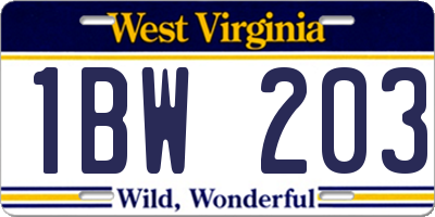 WV license plate 1BW203