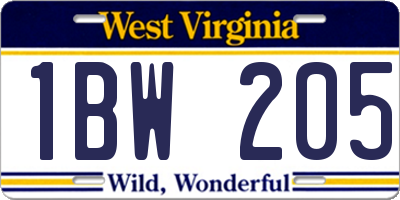 WV license plate 1BW205