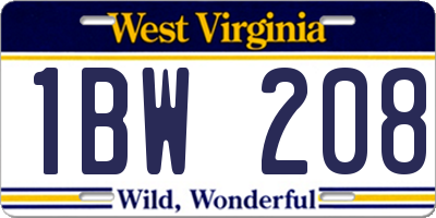 WV license plate 1BW208