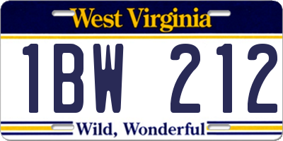 WV license plate 1BW212