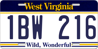 WV license plate 1BW216