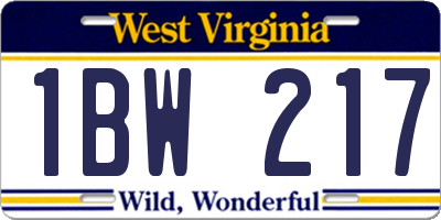 WV license plate 1BW217