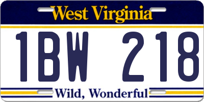 WV license plate 1BW218