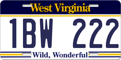 WV license plate 1BW222