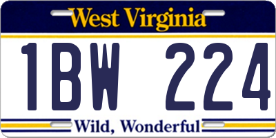 WV license plate 1BW224