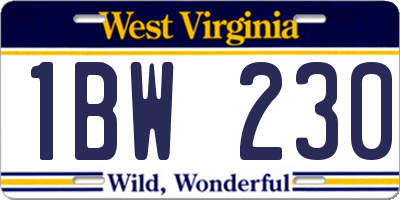 WV license plate 1BW230