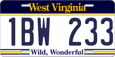 WV license plate 1BW233