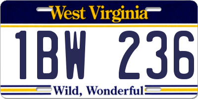 WV license plate 1BW236