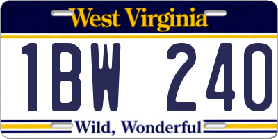 WV license plate 1BW240