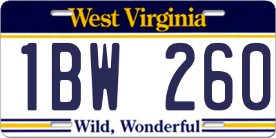 WV license plate 1BW260