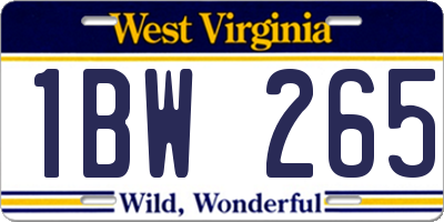 WV license plate 1BW265