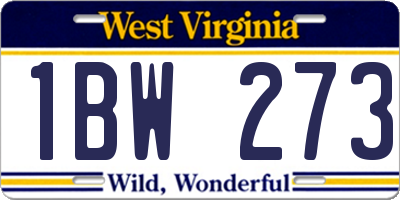 WV license plate 1BW273