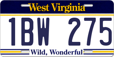 WV license plate 1BW275