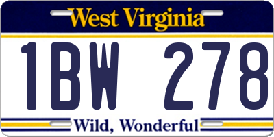 WV license plate 1BW278