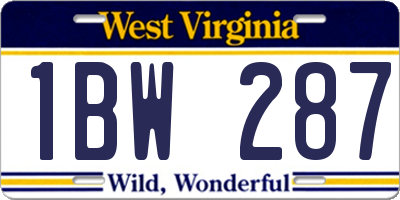 WV license plate 1BW287