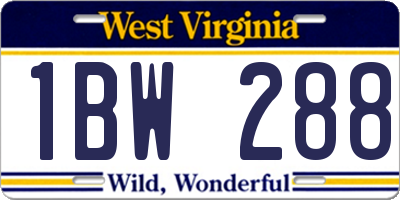 WV license plate 1BW288