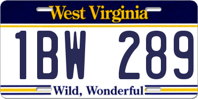 WV license plate 1BW289