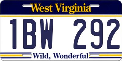 WV license plate 1BW292