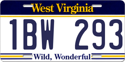 WV license plate 1BW293