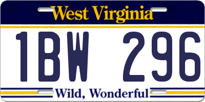 WV license plate 1BW296