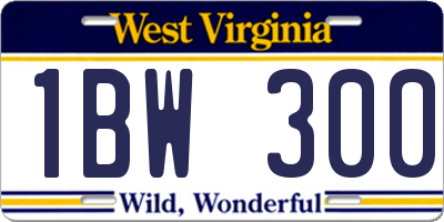 WV license plate 1BW300