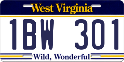 WV license plate 1BW301
