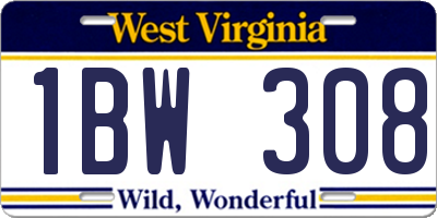 WV license plate 1BW308