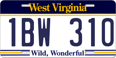 WV license plate 1BW310