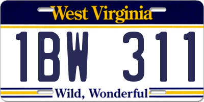 WV license plate 1BW311