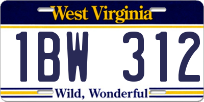 WV license plate 1BW312