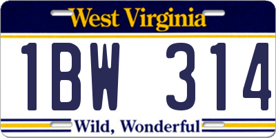 WV license plate 1BW314