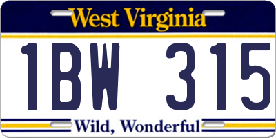 WV license plate 1BW315