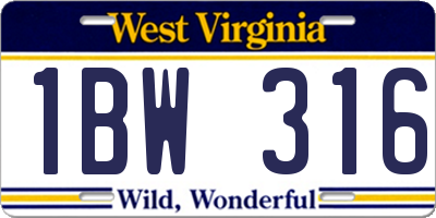 WV license plate 1BW316