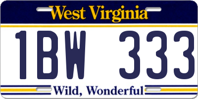WV license plate 1BW333