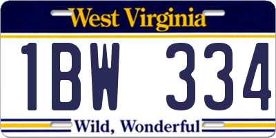 WV license plate 1BW334