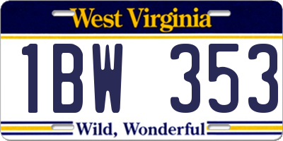 WV license plate 1BW353