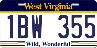 WV license plate 1BW355