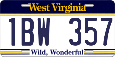 WV license plate 1BW357