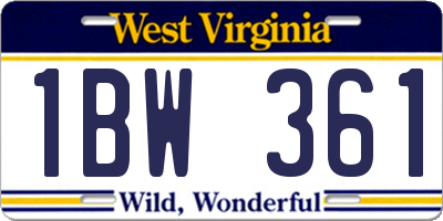 WV license plate 1BW361