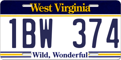 WV license plate 1BW374