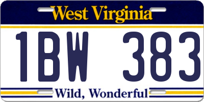 WV license plate 1BW383