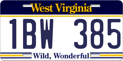 WV license plate 1BW385
