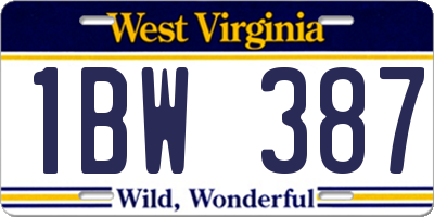 WV license plate 1BW387