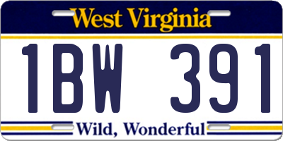 WV license plate 1BW391