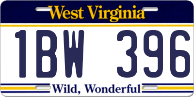 WV license plate 1BW396