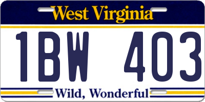 WV license plate 1BW403