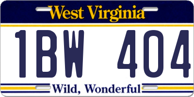 WV license plate 1BW404